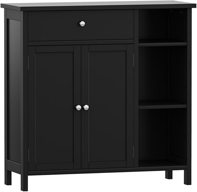 Irontar Bathroom Cabinet with Doors, Bathroom Floor Cabinet with Drawer & Adjustable Shelf, Kitchen Cupboard Storage for Living Room, Entryway, Black
