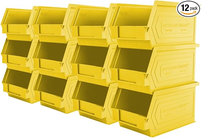 Plastic Storage Bins, Hanging, Stackable, Storage Organizer Bin for Warehouses, Workshops 9-Inch x 5-Inch x 5-Inch, Yellow, 12-Pack