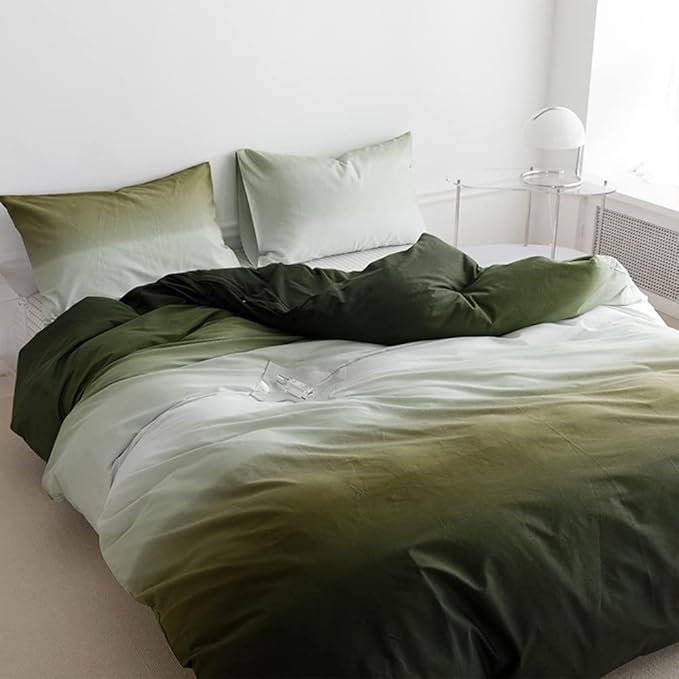 Pureant Army Green Gradient Comforter Sets Queen Women Men Solid White and Bedding Comforters Cotton Modern Plain Dark Hunter Quilts Watercolor Art Soft Blankets Queen(90''*90''-Comforter)