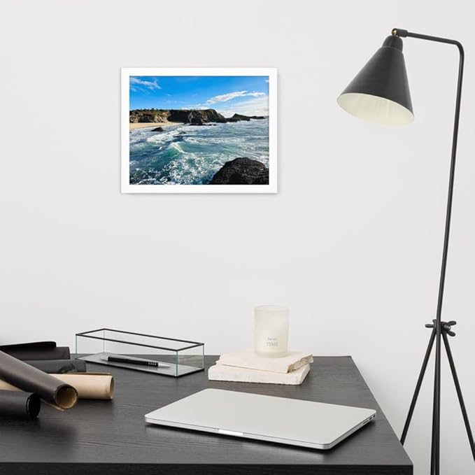 Bodega Bay Coastal Wall Art – Framed Ocean Photography Print – California Nature Landscape Poster – Seascape Decor for Living Room or Bedroom (11x14 inches) - Wooden Framed (White)