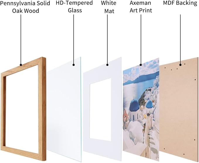 Axeman 11x17 Picture Frame with Mat for 8x12, Solid Oak Wood Poster Frame with Tempered Glass, Natural Wooden 11''x17'' Photo Frame for Wall Home Decor Art Photo and Prints with Wall Hooks, Natural
