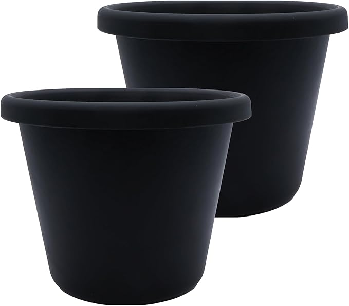 The HC Companies Classic Round Plastic Plant Pot w/Rolled Rim - Lightweight & UV Resistant Flower Pot for Herbs & More - Outdoor & Indoor Plant Pots w/Drainage (17 inch Black, Pack of 2)