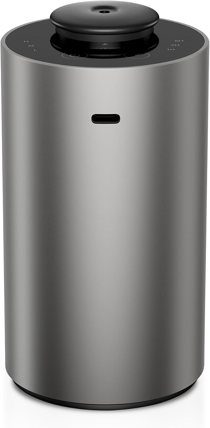 Waterless Essential Oil Diffuser for Home Aromatherapy Scent Diffusers with 3 Countdown Timer Settings or Timer-Off, 3 Mist Levels for Car Room Studio Office, ANX Premium Metal Spce Grey