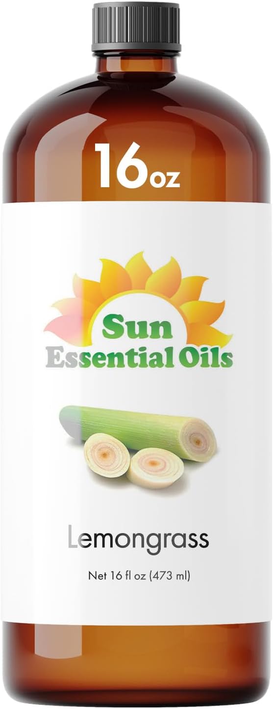 Sun Essential Oils - Lemongrass Essential Oil 16 oz for Diffuser, Hair & Skincare, Aromatherapy Massage, Humidifier, Candle, Soap & Lotion Making at Home