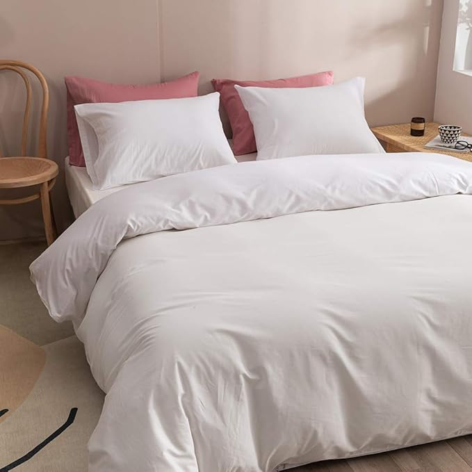 Wellboo Twin Size White Comforter Set - Solid Cotton Quilt, Modern Light Color Bedding Set