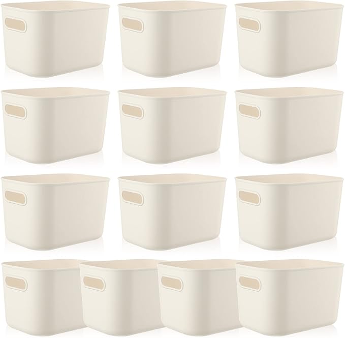 Zopeal Plastic Storage Bins 10 Pcs White Pantry Organizer Bins Small Baskets Storage Containers for Home Kitchen (10 x 7 x 6 Inch)