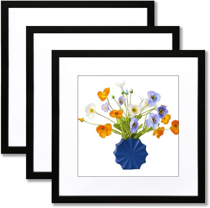 THREELOVE 18x18 Frame Black, Display Picture 14x14 with mat or 18x18 Without mat, Photo Poster Picture Frame Wall Mounting Home Decor, 3 PCS