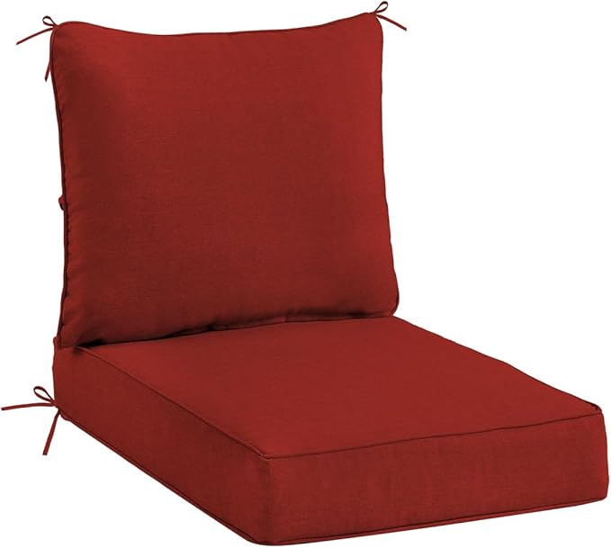Sundale Outdoor Olefin Deep Seat Cushion, Patio Chair Cushion and Pillow, Water-Resistant Sectional Sofa Pad with Straps Red, 24 x 24 x 4 Inches