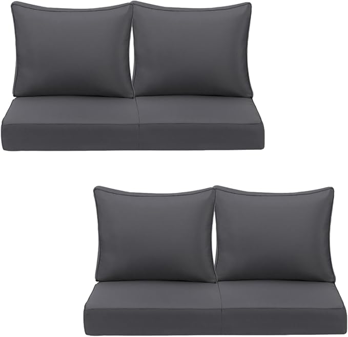 Outdoor Deep Seating Cushion Set, 24" x 24", Waterproof & Fade Resistant Patio Furniture Cushions with Handle, Deep Seat and Back Cushion for Chair and Sofa (Gray, 4)