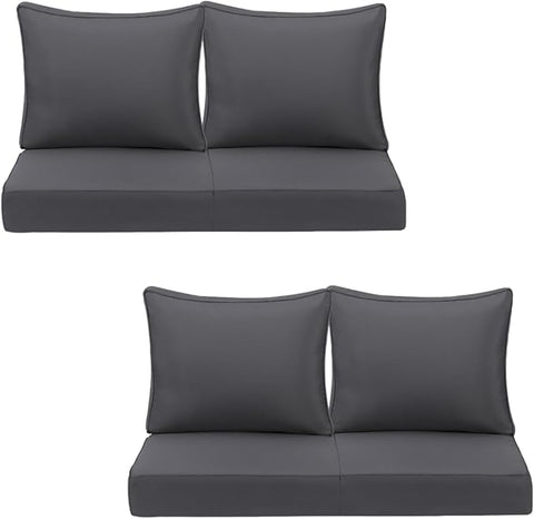 Outdoor Deep Seating Cushion Set, 24" x 24", Waterproof & Fade Resistant Patio Furniture Cushions with Handle, Deep Seat and Back Cushion for Chair and Sofa (Gray, 4)