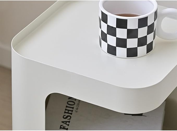 Modern Side Table,Small end Table for Small Spaces,Metal nightstand with Storage Shelf,Space-Saving Bedside Table Accent Table Drink Tables for Living Room,Bedroom.No Assembly Required (White)