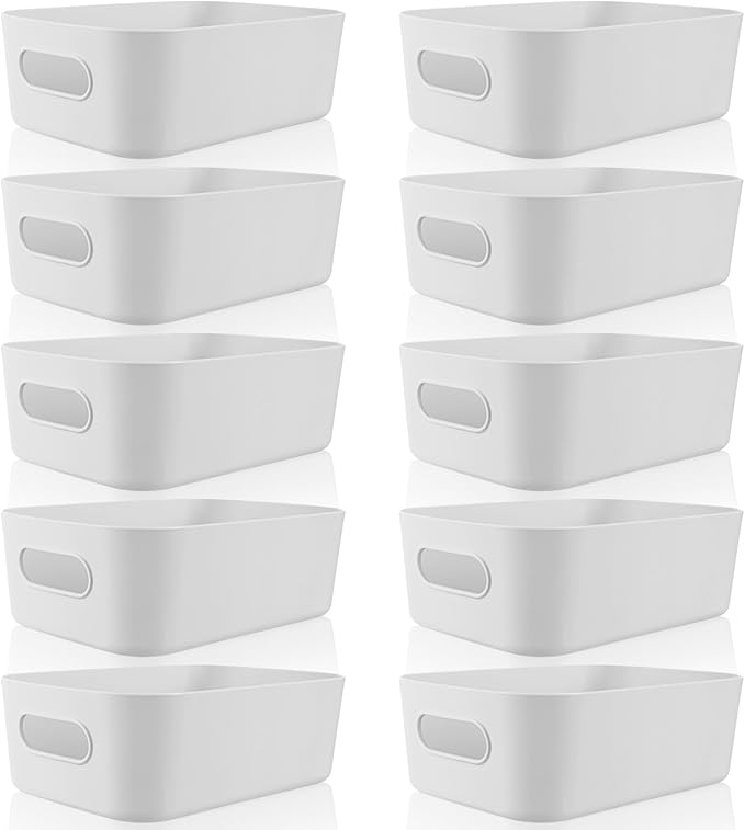 Zopeal Plastic Storage Bins 10 Pcs Gray Pantry Organizer Bins Small Baskets Storage Containers for Home Kitchen (8 x 5.7 x 3 Inch)