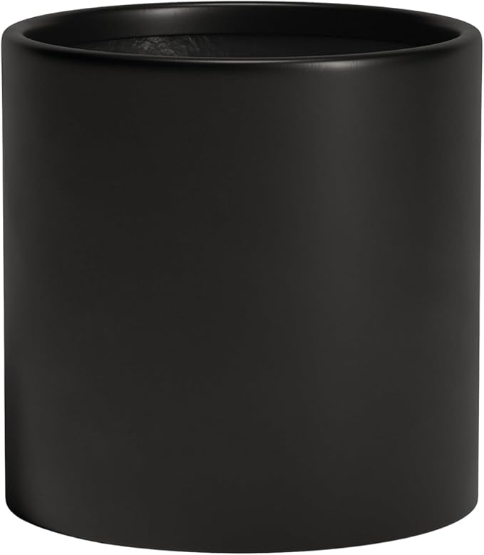 DTY Signature Mount Powell Fiberstone Planter - 12 Inch Medium Black Cylindrical Mid-Century Modern Home Decor Indoor & Outdoor Plant Pot - Durable Planters for Indoor Plants, Outdoor Spaces