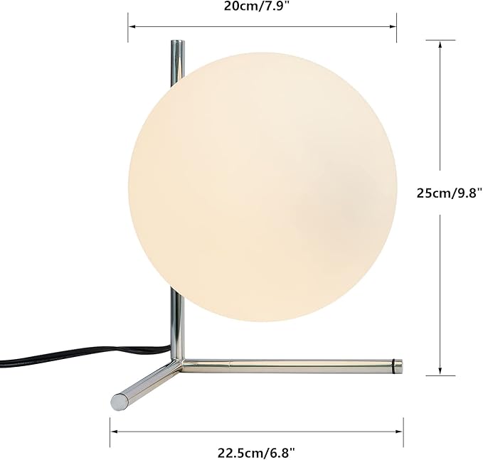 BOKT Modern Globe Table Lamp Chrome Simple Desk Lamp Bedside Nightstand Small Lamp Nordic Creative Design White Glass Ball Reading Lights for Study Living Room Bedroom Children Room Cabinet Farmhouse