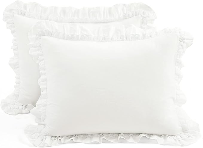 Lush Decor Ella Ruffle Lace 100% Cotton Duvet Cover, 3 Piece Set, Full/Queen, White - Cute Comforter - Queen Bedding Set - White Bedding Full Size - Coquette Decor - Neutral Lace Trim - Ruffle Trim