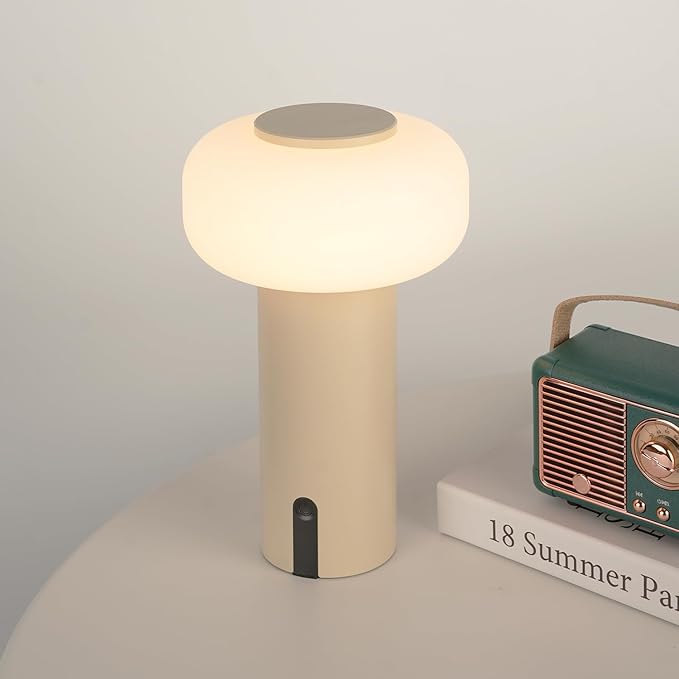 Shower Lamp Waterproof, Outdoor Cordless Table Lamp Rechargeable, Portable Battery Operated Lamp, Touch Dimmable Night Light for Bedroom/Patio/Dinning/Camping (Khaki)