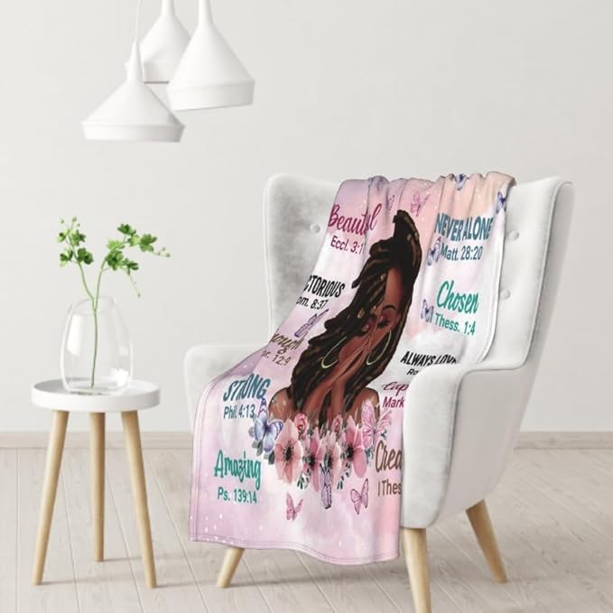 Throw Blanket, Soft Fleece Blanket with Inspirational Positive Thoughts and Quotes for Bedroom, Ideal as a Gift for Girls and Women 50x60 Inch