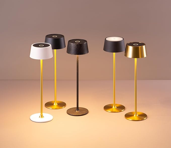 DAWALIGHT Cordless Table Lamp 4000mAh Portable Cordless Lamp LED Rechargeable Lamp Stepless Dimming Copper Battery Operated Portable Tempered Glass 2700K Copper Base