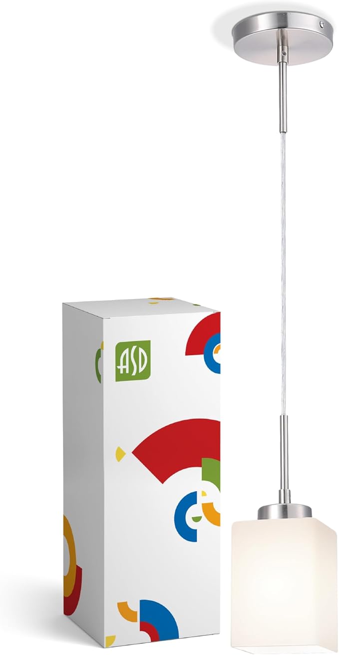 ASD Single Mini-Pendant Ceiling Light Fixture | 60W E26 Socket 120V | Dimmable, LED/CFL/Incandescent Bulbs Compatible, ETL Listed | Hanging Kitchen Island Lighting, Frosted Drop Lamp | Nickel