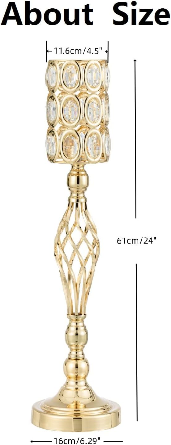 2pcs Gold Vases for Wedding Centerpieces for Tables, 24in Metal Diamond Crystal Flower Stand for Wedding Decorations for Reception Party Dining Room Living Room Decor