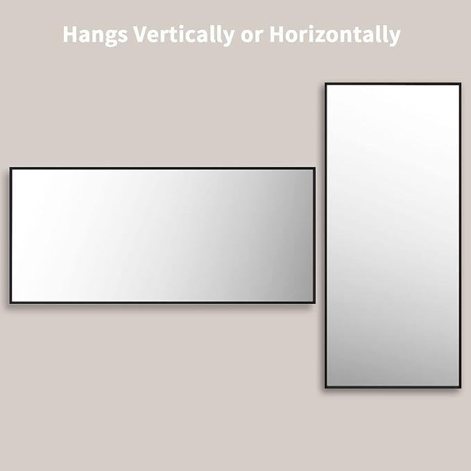 LOAAO 72"X32" Black Rectangle Bathroom Mirror Wall, Matte Black Aluminum Alloy Frame, Tempered Glass, Hangs Vertically or Horizontally, Easy to Install