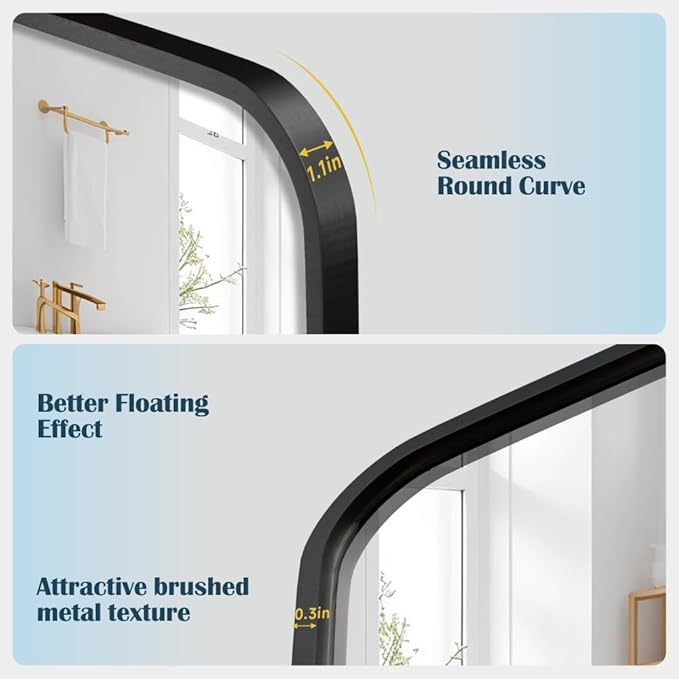 2pack Black Metal Framed Bathroom Mirror for Wall, 18X30 Inch Rounded Rectangle Mirror, Matte Black Bathroom Vanity Mirror Farmhouse, Anti-Rust, Tempered Glass, Hangs Horizontally or Vertically