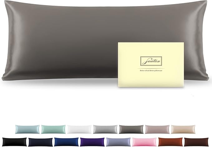 Silk Body Pillowcase Mulberry Silk Pillow Cases with Zipper Soft Breathable Smooth Cooling 20x54 inches Pillowcase for Sleep (Gray,20"X 54",1Pcs)
