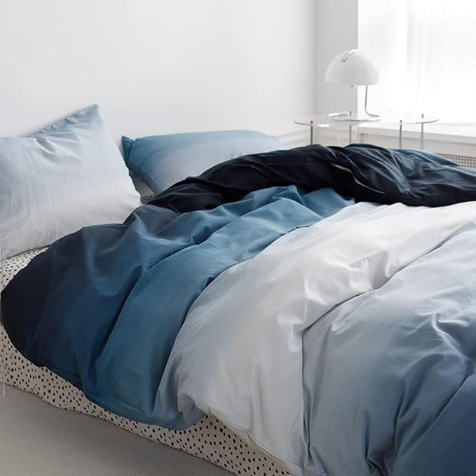 Pureant Blue White Gradient Comforter Sets California King Solid Ocean Sea Blue Bedding Comforters Cal King Modern Plain White and Sky Blue Gradient Soft Quilts Farmhouse Abstract Art Watercolor Bed