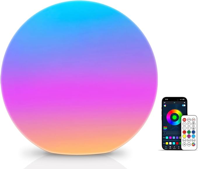 LOFTEK Color Changing Night Light, Smart LED Lamp with Bluetooth APP and Remote Control, Music Sync, 220 Scene Modes, 12-inch RGB Ball Mood Lighting for Living Room, Bedroom Event(Corded Electric)