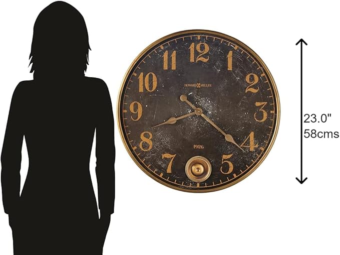 Howard Miller Case Wall Clock II 549-539 – Brass Finished Metal Frame, Aged Black Dial, Antique Home Décor, Brass Finish Pendulum, Quartz Movement