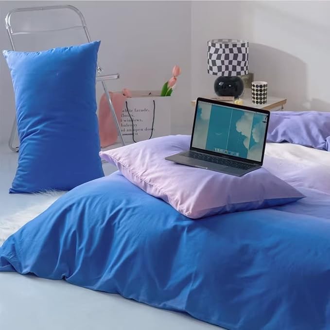 CLOTHKNOW Blue Purple Comforter Set California King Gradient Blue Bedding Comforter Sets Cal King Purple White Bed Comforter Soft
