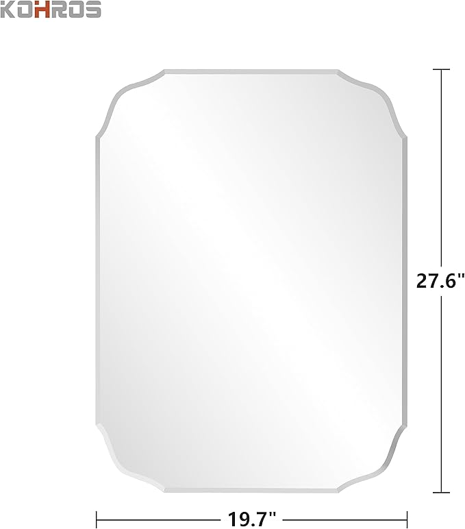 KOHROS Frameless Scalloped Beveled Edges Mirror 20" x 28" Bathroom Mirrors for Over Sink Silver Wall Mirror for Bathroom, Vanity, Bedroom (Horizontal or Vertical)