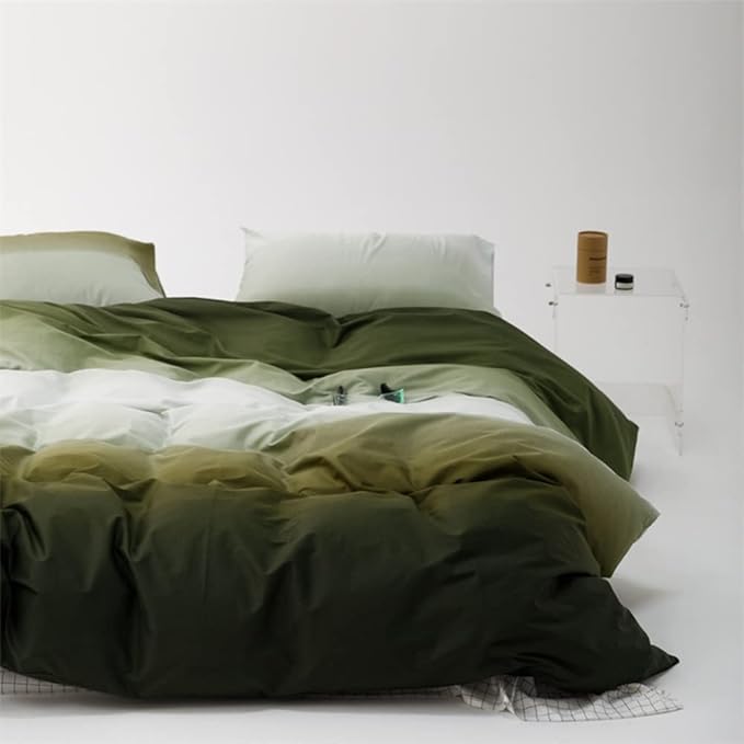 Pureant Army Green Gradient Comforter Sets California King Women Men Solid White and Green Bedding Comforters Cotton Modern Plain Dark Hunter Green Gradient Quilts Cal King Soft Green Blankets Durable