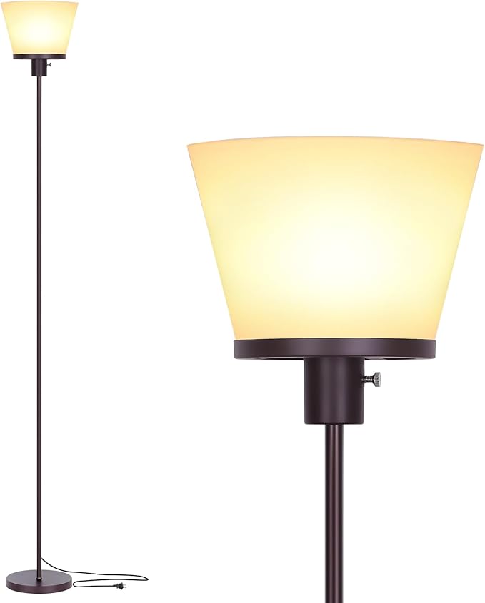 Floor Lamp for Living Room, Modern Tall Standing Lamps Floor Lamp for Bedroom Office, Brown Bright Floor Lamp with White Plastic Shade, Bulb Not Included.