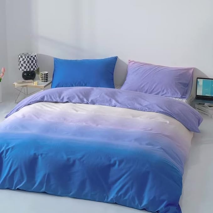 CLOTHKNOW Blue Purple Comforter Set California King Gradient Blue Bedding Comforter Sets Cal King Purple White Bed Comforter Soft