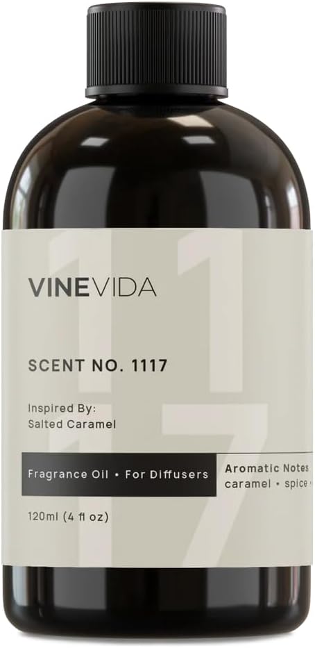 VINEVIDA [4 Fl Oz] Scent NO. 1117 Fragrance Oil for Cold Air Diffusers, Aromatic Notes of Caramel Spice, Salt, Sugar, Rum & Vanilla Essential Oils for Diffuser Oil Refill & Air Freshener Spray