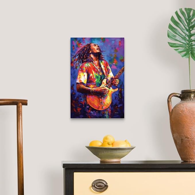 CANVAS ON DEMAND Bob Marley Canvas Wall Art Print by Leon Devenice, Figurative, Home Decor, Celebrity Artwork, 12" x18in