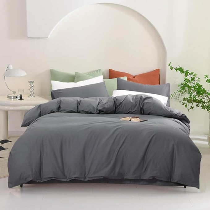 Pureant Grey Comforter Set King 3Pcs Dark Gray Bedding Comforter Sets Gray Comforter King Size Soft Men Boys Elegant Gray Comforter Charcoal Grey King Size Quilts Luxurious Smoke Grey Bedding