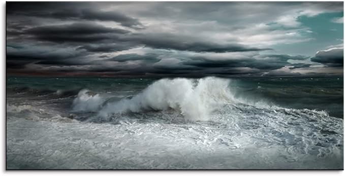 Ocean Storm Waves Large Stretched Canvas Wall Art For Living Room Bedroom Home Decoration, Mordern Sea Seascape Print Picture Painting Decor Giclee Artwork, Gallery Wrapped Gift, Inner Frame(24x48)