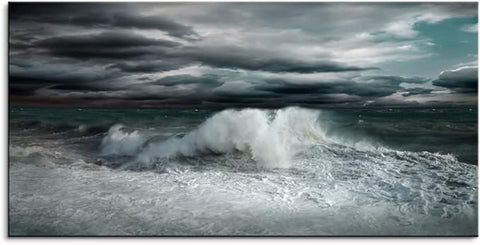 Ocean Storm Waves Large Stretched Canvas Wall Art For Living Room Bedroom Home Decoration, Mordern Sea Seascape Print Picture Painting Decor Giclee Artwork, Gallery Wrapped Gift, Inner Frame(24x48)