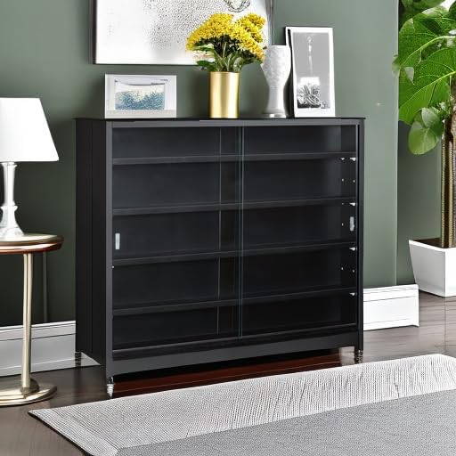 HOMCOM 5-Tier Display Cabinet, Glass Door Cabinet with Adjustable Shelves, Wall-Mounted Display Case for Playroom, Bedroom, Black