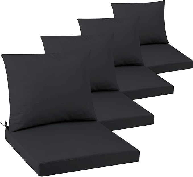 Outdoor Seat Cushion Set 24 x 24 In, Water-Resistant & Fade-Resistan, Patio Furniture Cushions with Removable Cover Deep Seat & Back Cushion with Handle and Adjustable Straps for Chair Sofa,4PC