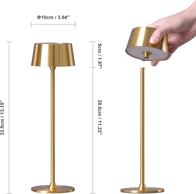 DAWALIGHT Cordless Table Lamp 4000mAh Portable Cordless Lamp LED Rechargeable Lamp Stepless Dimming Copper Battery Operated Portable Tempered Glass 2700K Copper Base