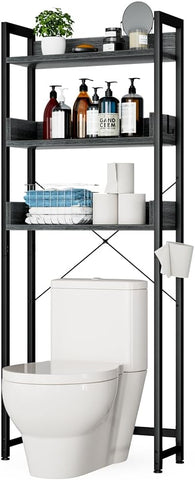 OTK Over-The-Toilet Storage, 3 Tier Bathroom Organizer Shelf, Freestanding Space Saver with Toilet Paper Holder, Multifunctional Over The Toilet Rack, Dark Grey