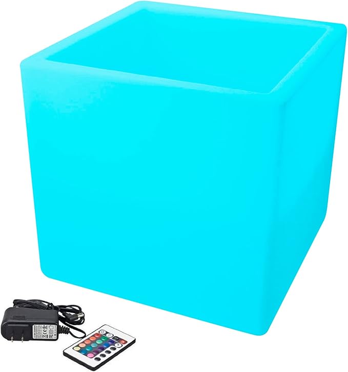 16-Inch LED Storage Cube Decorative Glow Furniture Waterproof Rechargeable RGB Color Changing Ice Bucket Flower Pot Planter w/Remote Party Night Romantic Indoor Outdoor Lighting