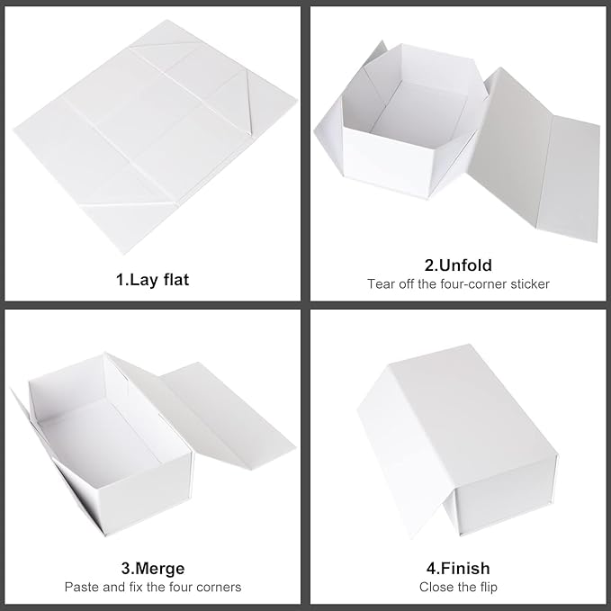 Gift Box, 10' x 6' x 3', 5PCS, White, Luxury Gift Packaging with Magnetic Closure Lid, Ideal for Christmas, Thanksgiving, Wedding, Mother's Day, Birthday Gifts