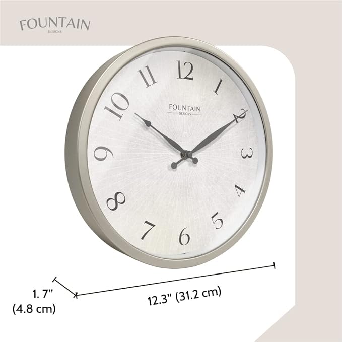 Modern Farmhouse Clock, No Ticking Silent Clock, Modern and Vintage (Morning Silver, 12 inch)