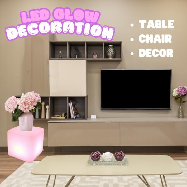 20-Inch LED Light Cube Decorative Glow Furniture Waterproof Rechargeable Adjustable RGB Color Changing w/Remote for Party Lamp Night Romantic Indoor Outdoor Lighting
