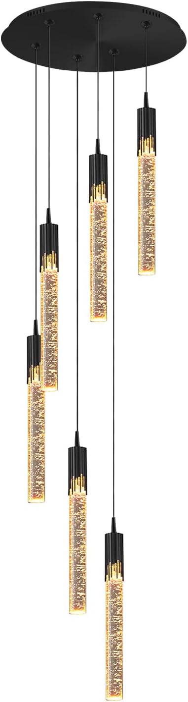 Flashing God 6-Lights Black Staircase Chandeliers Crystal Bubble Raindrop Chandelier 70'' High Ceiling Foyer Entrance Chandeliers Creative Loft Ceiling Light Dimmable 2700K 4500K 6000K