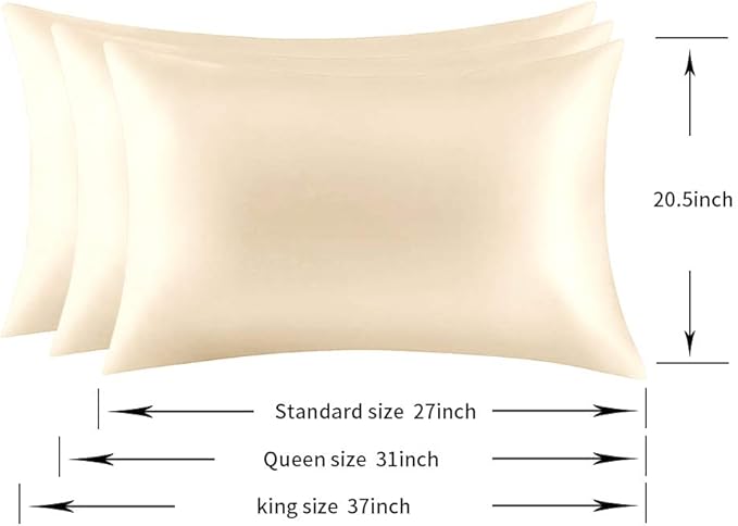 100% Mulberry Silk Pillowcases Set of 2 for Hair and Skin and Super Soft and Breathable King Size Nature Silk Pillowcases (King, Buff Beige)